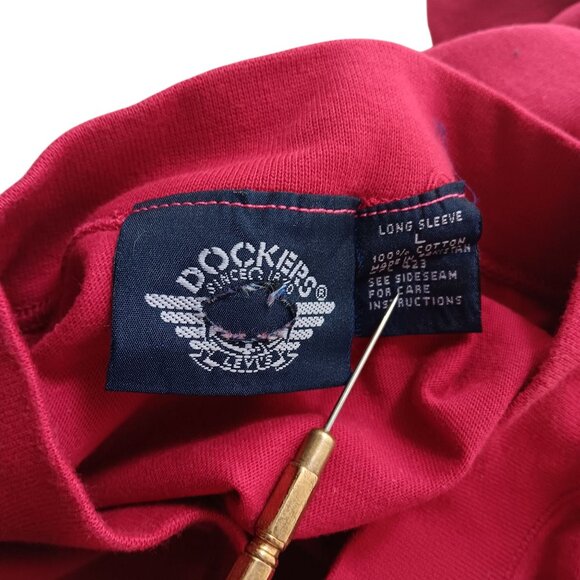 Large Vintage 90's Dockers T-shirt Levis Mens Long Sleeve Red Cotton Crewneck - Picture 5 of 5